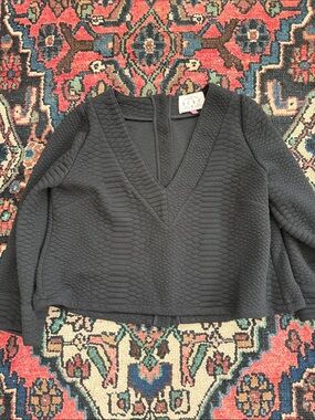 Buru Black Python Deep V-Neck Top
